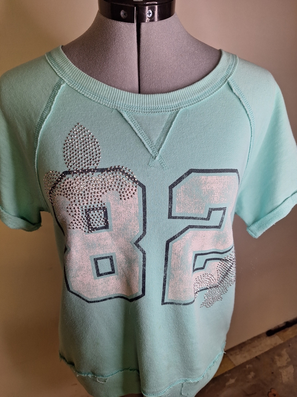 Cato Mint Green Short Sleeve Graphic Jersey with Rhinestones Size Med